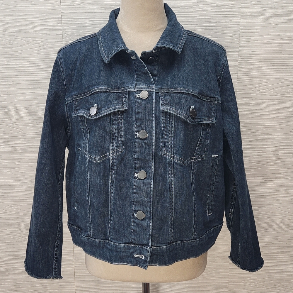 Universal Standard Women's Jean Jacket Coat Slit Frayed Sleeves Size Small 14-16